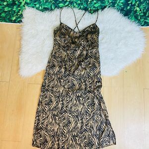 Animal print edgy sexy zebra print silky like midi dress